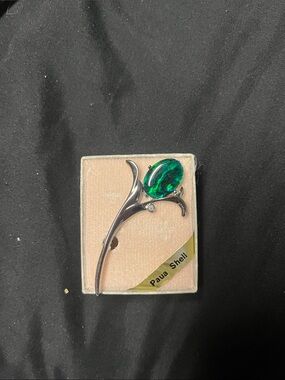 Silver-Tone Floral Paua Shell Brooch in Green